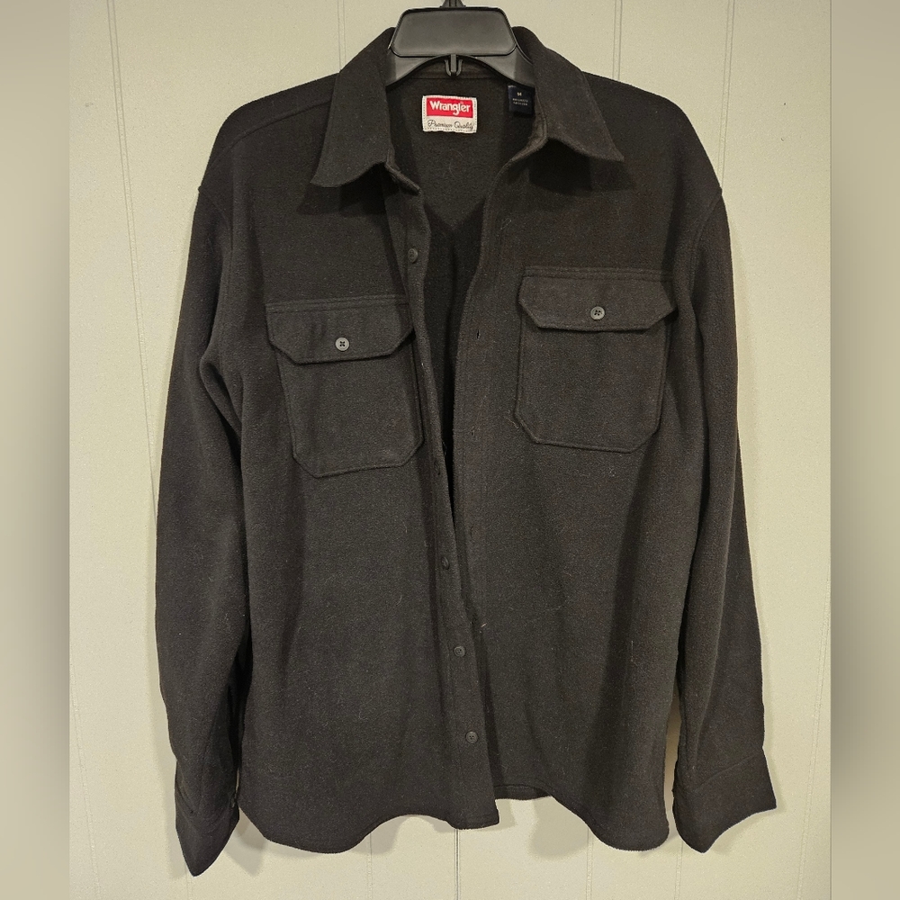 Wrangler Shirt Mens Medium Black Fleece Chamois Button Up Long Sleeve